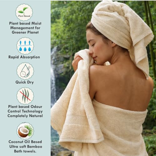 Bamboo Viscose Bath Towel Set Terry - Pack of 6 - Ivory - 30 x 60 in – 60% Viscose Derived from Bamboo 40% Cotton – 730 GSM Plush & Soft Feel - Oeko-TEX Certified - Spa-Luxe Drying Comfort - color: Ivory
