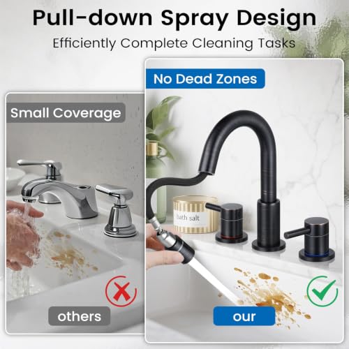 Pull-Down Bathroom Faucet 3 Hole 8 Inch with Pop-Up Drain,Oil Rubbed Bronze | 360° Swivel Spoutr & Dual Modes,8" Widespread 2-Handle, Pop-Up Drain & 10-Min Install for 3-Hole Bathroom Sink Faucets. - color: ORB