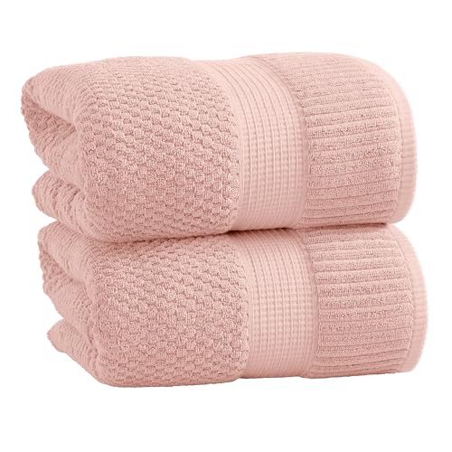 NY Loft 100% Cotton 2-Pack Oversized Bath Towel Set | Pink | Quick-Dry | Two Oversized 35" x 70" Bath Towels / Bath Sheets | Super Absorbent | Designer-Styled Texture - color: Light Pink, size: Bath Sheets (2 Pack)