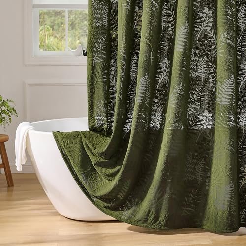 Extra Long Olive Green Shower Curtain Lace, 72 x 78 Tufted Tropical Plant Textured Shower Curtain Modern Chic Soft Fabric Shower Curtains for Bathroom - color: Olive Green, size: 72"W x 78"L (Pack of 1)