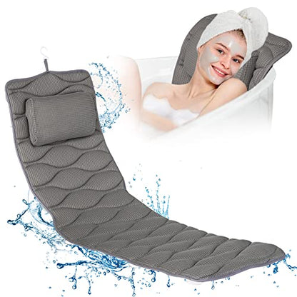 OMYSTYLE Full Body Bath Pillow, Bath Pillows for tub with Mesh Washing Bag & 21 Non-Slip Suction Cups, Spa Bathtub for Head Neck Shoulder and Back Support - 5D Air Mesh & Quick Drying | Gray - color: Gray