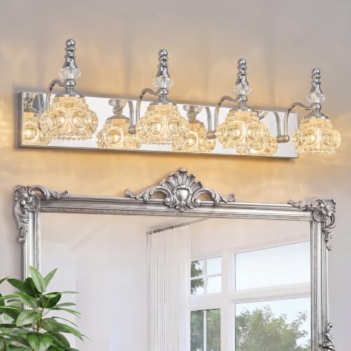 4-Light Vintage Bathroom Vanity Light Fixture Industrial Chrome with Glass Shade Vanity Light Fixtures Over Mirror Glass Bathroom Vanity Lighting Fixtures G9 Bulb Wall Lights - color: Chrome, size: 4-light
