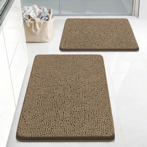 Bcoimo Bath Rugs Mat Set,2 Piece Non Slip Chenille Latte Bathroom Mat Sets | Extra Soft Bathroom Rug set;Non Slip with Rubber Backing Microfiber Mat;High Absorbent And Quick Drying mats;Machine Washable - color: Latte, size: 30×20 Plus 24×17