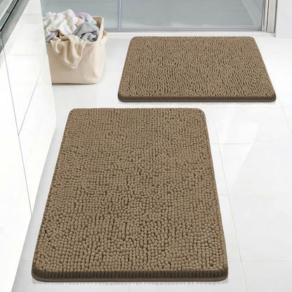 Bcoimo Bath Rugs Mat Set,2 Piece Non Slip Chenille Latte Bathroom Mat Sets | Extra Soft Bathroom Rug set;Non Slip with Rubber Backing Microfiber Mat;High Absorbent And Quick Drying mats;Machine Washable - color: Latte, size: 30×20 Plus 24×17