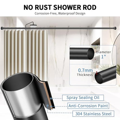 ZYRW Black Shower Curtain Rod 36-84 Inches (3-7ft) Non Rust Adjustable Shower Rod Spring Tension Non Slip No Drilling Stainless Steel Shower Rods for Bathroom Window - color: Matte Black, size: 36"-84"