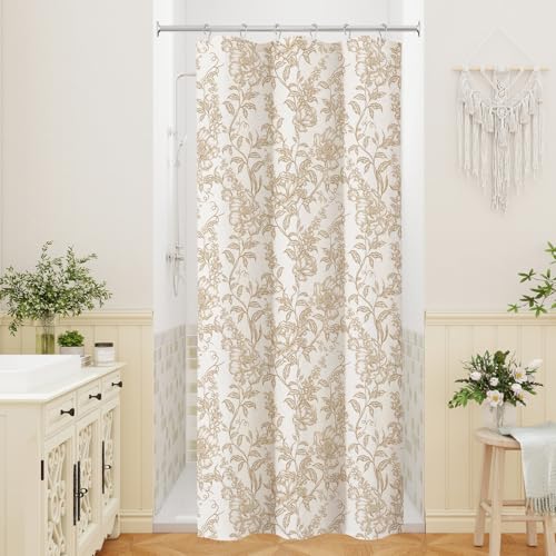 Brown Boho Linen Shower Curtain, Farmhouse Floral for Bathroom | Botanical floral print. Rustic farmhouse boho decor. Durable linen blend fabric. Machine washable for easy care. 36x72 - color: Brown, size: 36"W x 72"L (Pack of 1)
