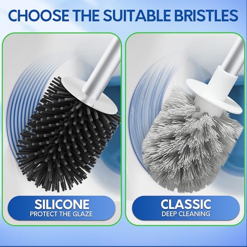 BOOMJOY Toilet Brush and Holder Set, Black Silicone Toilet Bowl Cleaner Brush, Toilet Scrubber Brush with Tweezers for Bathroom Cleaning, RV Accessories and House Organization Must-Haves