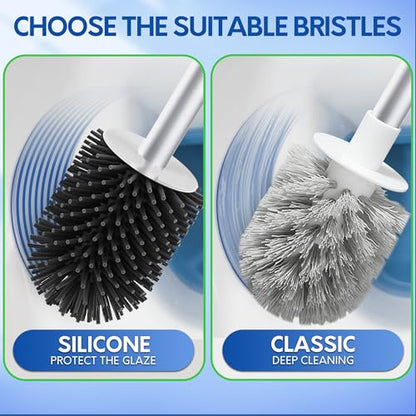 BOOMJOY Toilet Brush and Holder Set, Black Silicone Toilet Bowl Cleaner Brush, Toilet Scrubber Brush with Tweezers for Bathroom Cleaning, RV Accessories and House Organization Must-Haves