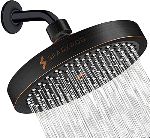 SparkPod Rain Shower Head, 6 Inch Round, Vintage Oil-Rubbed Bronze Finish | High Pressure Shower Heads, 90 Nozzles, Adjustable Showerhead, No Tools Needed, Universal Connection - color: Vintage Oil Rubbed Bronze, style: 6 Inch Round