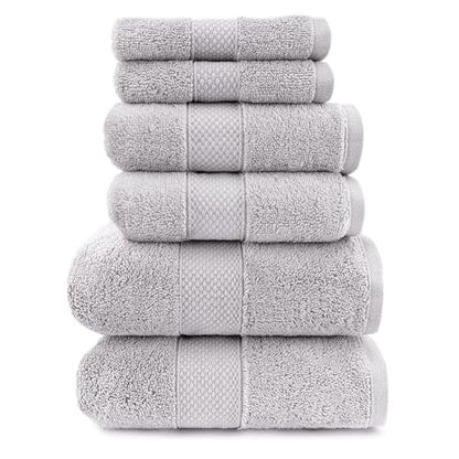 Maisonette Loft Egyptian Cotton Turkish Bathroom Towels Set, Soft & Absorbent, Ideal Quick Dry Luxury Hand & Large Bath Towels, Washcloths (6 Pack), Silver - color: Silver, style: Bath Towel Set - 6 Piece