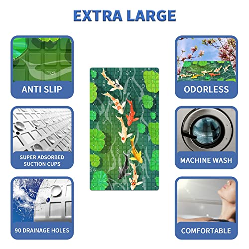 FCZ Bath Tub Mat Non Slip Shower Mat Japanese Carps Koi Fish Swim Lotus Pond 26.8x15 inches Rectangular PVC Mat with Suction Cups Drain Holes Machine Washable - color: Japanese Carps Koi Fish Swim Lotus Pond