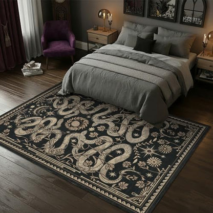 ROYHOME Snake Washable Rug - color: Black, size: 9' x 12' (Rectangular)