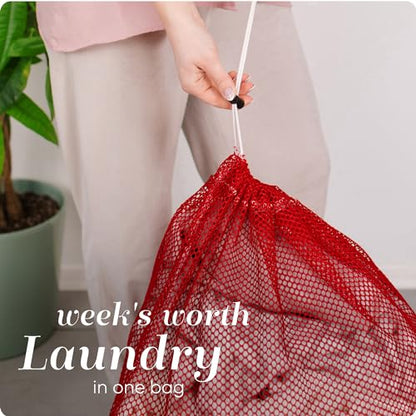 Handy Laundry Mesh XL Laundry Bag, 24" x 36" Heavy Duty, Durable Drawstring Closure, Machine Washable, Large Capacity for Delicates, Travel, College Dorm, Apartment, Red | XL 24x36 Mesh Laundry Bag, Secure Drawstring, Heavy Duty, Machine Washable, for Del