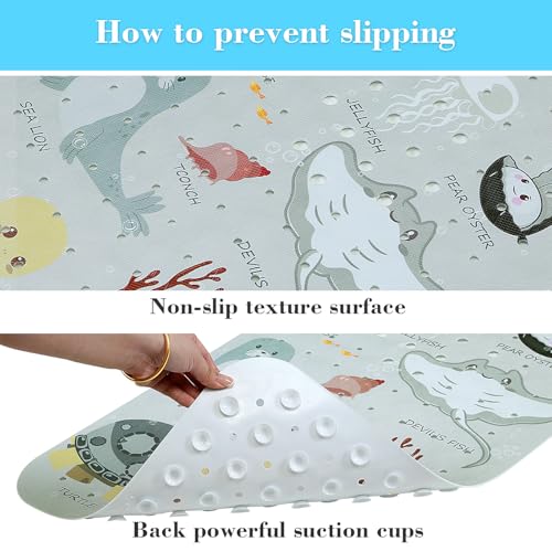 Secopad Bathtub Mat Non Slip, Cute Tub Mat, 40" x 16", Greige Sea Animals | Rectangular, Anti-Slip, Machine Washable, with Drain Holes and Suction Cups,For Bathtub and Shower Floor, for Toddler & Kids - color: Greige Sea Animals