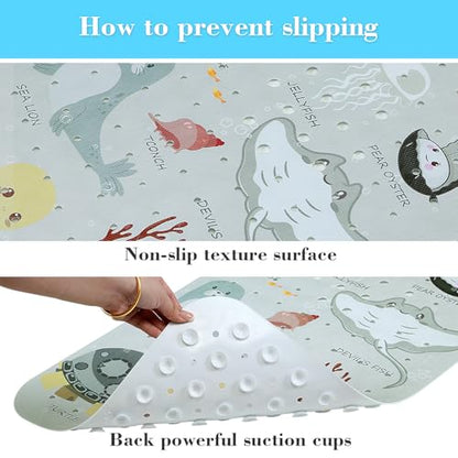 Secopad Bathtub Mat Non Slip, Cute Tub Mat, 40" x 16", Greige Sea Animals | Rectangular, Anti-Slip, Machine Washable, with Drain Holes and Suction Cups,For Bathtub and Shower Floor, for Toddler & Kids - color: Greige Sea Animals
