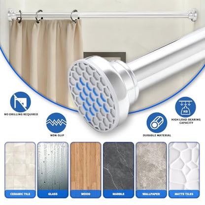 Silver Shower Curtain Rod 45-82 Inch Integration Tension Curtain Rod, Load 44LBS No Splice 304 Stainless Steel Adjustable Spring Heavy Duty Tension Rods for Bathroom Windows No Drill Non Slip - color: Silver, size: 45-82 Inch
