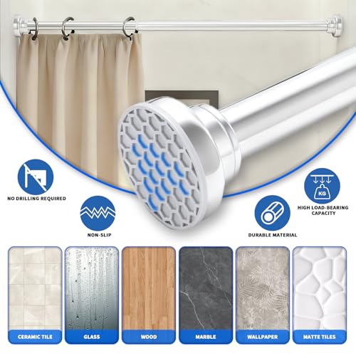 Silver Shower Curtain Rod 24-40 Inch Integration Tension Curtain Rod, Load 44LBS No Splice 304 Stainless Steel Adjustable Spring Heavy Duty Tension Rods for Bathroom Windows No Drill Non Slip - color: Silver, size: 24-40 Inch