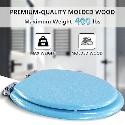 Angol Shiold Glitter Toilet Seat Molded Wood Round Toilet Seat with Quietly Close and Quick Release Hinges, Easy to Clean also Easy to Install (Round 16.5'', Blue) - color: Blue, size: Round 16.5‘’
