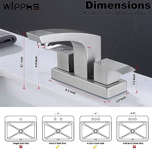 Bathroom Sink Faucets 4 inch Centerset Brushed Nickel 2 Hole Modern | Stainless Steel 2 Handle Bathroom Faucet with Pop Up Drain and cUPC Supply Hose, Satin Nickel Lavatory Faucet - color: Brushed Nickel, size: 4 Inch Centerset