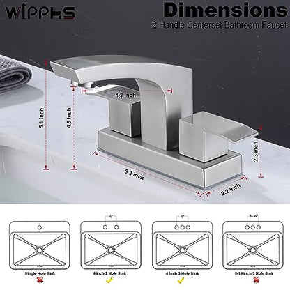 Bathroom Sink Faucets 4 inch Centerset Brushed Nickel 2 Hole Modern | Stainless Steel 2 Handle Bathroom Faucet with Pop Up Drain and cUPC Supply Hose, Satin Nickel Lavatory Faucet - color: Brushed Nickel, size: 4 Inch Centerset