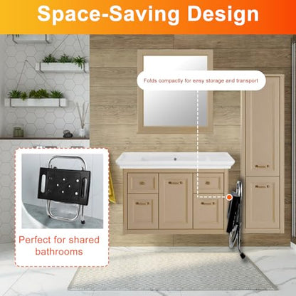 Folding Shower Seat, Stainless Eligible Shower Chair for Inside Shower, 400lbs Portable Travel Shower Stool, Safety Anti-Slip Bath Chair for Seniors, Disabled(Black)