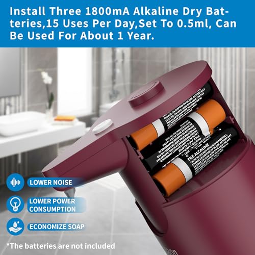 Automatic Soap Dispenser Touchless, Hands-Free, Multi Adjustable Volume, Long Battery Life, Compatible with Thick & Thin Dish/Hand Soap for Bathroom and Kitchen, Easy for Toddlers, Red - color: Matte Red