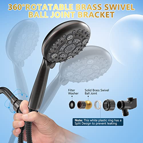 6 Spray Modes High Pressure Handheld Showerhead Set Upgraded | 5 Inches Shower Head with Handheld Spray Oil Rubbed Bronze Handheld Shower Head 60 Inches Stainless Steel Hose-1-Min Install - color: Oil Rubbed Bronze