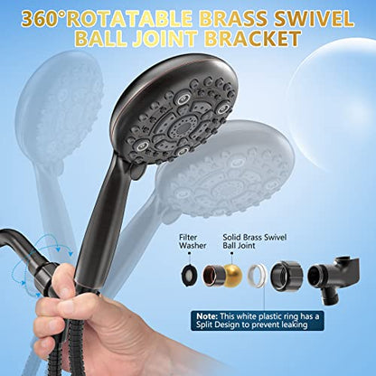 6 Spray Modes High Pressure Handheld Showerhead Set Upgraded | 5 Inches Shower Head with Handheld Spray Oil Rubbed Bronze Handheld Shower Head 60 Inches Stainless Steel Hose-1-Min Install - color: Oil Rubbed Bronze