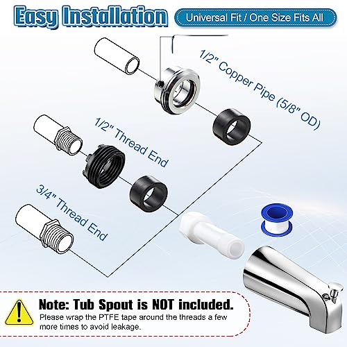 Dreyoo Four in One Tub Spout Adapter, Tub Spout Slip on Adapter | Threaded Bathtub Faucet Adapter Slip Fit for Copper, Compatible with 1/2"Copper Pipe, 1/2"and 3/4"Pipe Thread