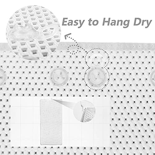 Shower and Bath Mat,Non-Slip Machine Washable and Extra Large Bathtub Mats with Drain Holes and Suction Cups Soft Foam Tub Mats-36” X 17”,White - color: White
