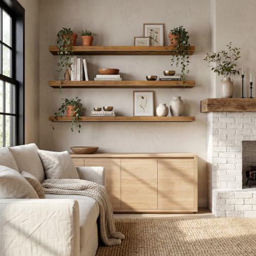 QEEIG 12" Deep Floating Shelves for Wall - 12 x 48 inch Book Shelf Bathroom Bedroom Kitchen Living Room Hanging Bookshelf Farmhouse Set of 3, Brown (026-120BN3) - color: A. Brown, size: 47.2" x 12"