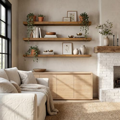QEEIG 12" Deep Floating Shelves for Wall - 12 x 48 inch Book Shelf Bathroom Bedroom Kitchen Living Room Hanging Bookshelf Farmhouse Set of 3, Brown (026-120BN3) - color: A. Brown, size: 47.2" x 12"