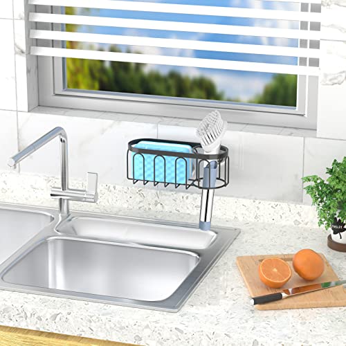 2-in-1 Sponge Holder for Kitchen Sink, Sink Caddy Kitchen Sink Organizer with 3 Suction Cups, No Drill Rustproof Sink Sponge Holder for Dish Brush, Soap & Sponge (Black) - color: A Style-Black
