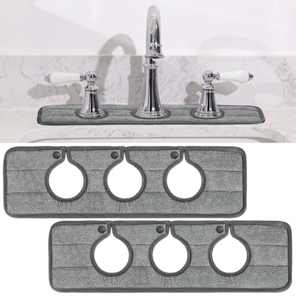 Teenyyou 2 Pcs Faucet Mat for Kitchen Sink Splash Guard for Kitchen Sink Faucet Dish Drying Mat for Bathroom Sponge Holder(Dark Gray,3 Round Holes) - color: Dark Gray