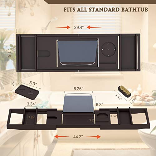 Bathtub Caddy Tray for Luxury Bath - Bamboo Waterproof Expandable Bath Table Over Tub with Wine and Book Holder and Free Soap Dish (Brown) - color: Brown