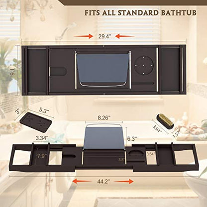 Bathtub Caddy Tray for Luxury Bath - Bamboo Waterproof Expandable Bath Table Over Tub with Wine and Book Holder and Free Soap Dish (Brown) - color: Brown