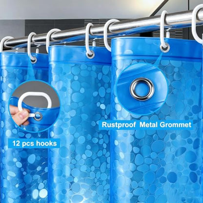 UFRIDAY Blue Clear Shower Curtain Liner 72 x 72 inch,EVA 3D Cobblestone Weighted Plastic Bathroom Shower Curtain Liner with 3 Big Magnets,Transparent. - color: Cobblestone Blue, size: 72"W x 72"L (Pack of 1)