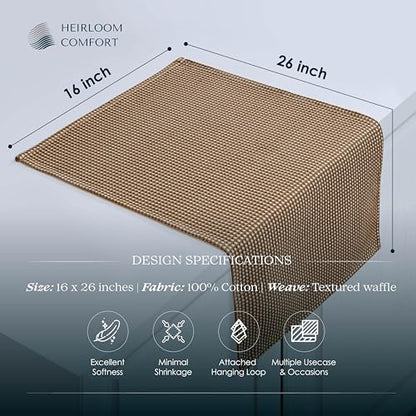 12 Pack Dual Waffle Weave Kitchen Towels, 16x26 Inch, 100% Cotton, Super Absorbent, Quick Dry Dishcloth Set with Hanging Loop, Soft and Durable, Brown - color: Brown, size: 16 x 26 - Pack of 12