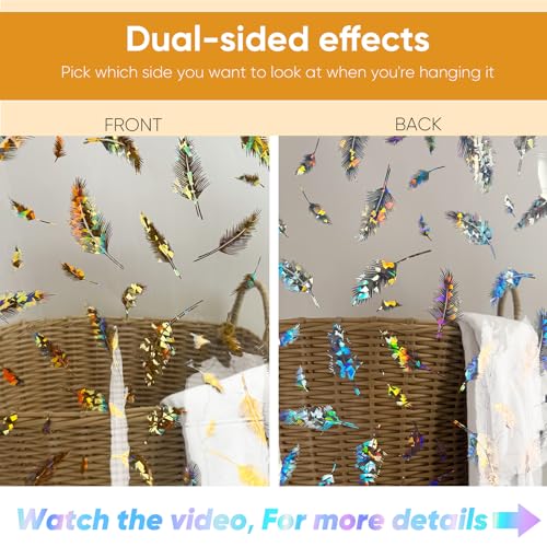 Holographic PEVA Shower Curtain Liner, Glitter Feather Pattern, 70x72 in | Dual-Sided Gold & Multicolor, Waterproof Clear PEVA, 3 Bottom Magnets, 12 Rustproof Grommets, Fits Stalls and Tubs - color: Feather