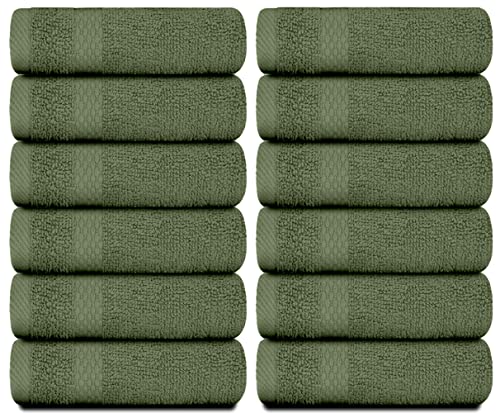 White Classic Luxury Cotton Washcloths 13x13 Inch - 650 GSM Turkish Cotton | Hotel, Spa, Bathroom Face Towel | 12 Pack, Forest Green - color: 11: Forest Green