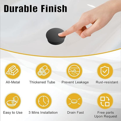 ZM Pop Up Drain Stopper with Overflow for Bathroom Faucet Vessel or Vanity Sink, Matte Black - style: Black With Overflow