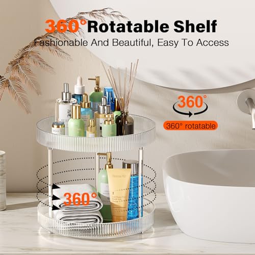 360° Clear Rotating Storage Tray, 2 Tier Lazy Susan Bathroom Countertop Organizer, Cosmetics and Perfume Organizer, Spinning Storage Tray Vanity Organizer Shelf for Bathroom Cabinet, Kitchen(Medium) - size: 2 Tier / 9.25Inch