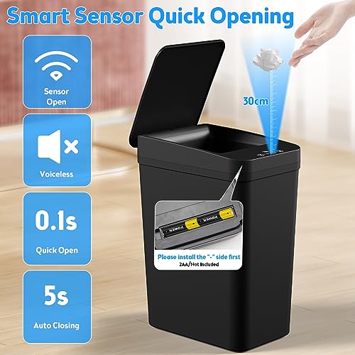Bathroom Trash Can with Lid, KOEYLE 2 Pack 2.2 Gallon Automatic Touchless Garbage Can, Small Motion Sensor Smart Trash Can, Slim Waterproof Trash Bin for Bedroom, Bathroom, Office, Living Room (Black) - color: 2 Pack 2.2 Gallon Black