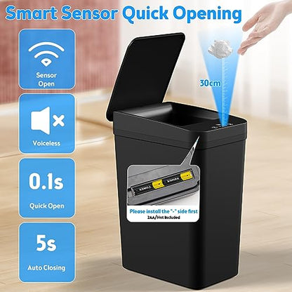 Bathroom Trash Can with Lid, KOEYLE 2 Pack 2.2 Gallon Automatic Touchless Garbage Can, Small Motion Sensor Smart Trash Can, Slim Waterproof Trash Bin for Bedroom, Bathroom, Office, Living Room (Black) - color: 2 Pack 2.2 Gallon Black
