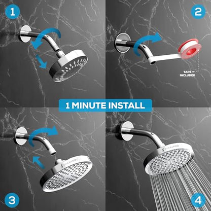 SparkPod Rain Shower Head, 6 Inch Round, Luxury Polished Chrome Finish | High Pressure Shower Heads, 90 Nozzles, Adjustable Showerhead, No Tools Needed, Universal Connection - color: Luxury Polished Chrome, style: 6 Inch Round