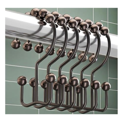 Shower Curtain Hooks Rings, Rust Resistant Metal Double Glide Shower Hooks Rings for Bathroom Shower Rods Curtains, Set of 12 Hooks - Bronze - color: Bronze