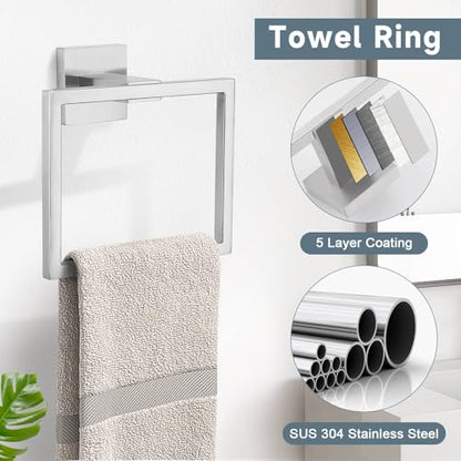 10-Piece Bathroom Hardware Accessories Set-Brushed Nickel Towel Bar, Holder & Racks-SUS304 Stainless Steel-Wall Mounted,23.6-Inch - color: Brushed Nickel, size: 10 Pcs