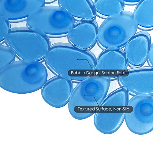 WELTRXE Non Slip Bathtub Mat, 35 x 16 Inches Bathroom Pebbles Shower Mat with Suction Cups, Drain Holes, Suction Bath Mats for Tub Machine Washable - Clear Blue - color: Pebbles-clear Blue, size: 35" x 16" (Rectangular)