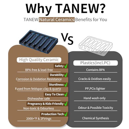 Tanew Self Draining Premium Ceramic Soap Dish, Bar Waterfall Soap Dish, Shower Soap Holder Sponge Holder Soap Tray Savers for Bathroom, Shower, Kitchen, Sink and Countertop - color: Blue