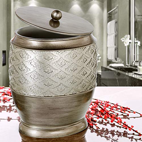 Creative Scents Dublin Silver Small Bathroom Trash Can with Lid 1.26 Gal / 4.8L - Brushed Silver Oval Garbage Can - Decorative Waste Basket for Bathroom Decor - Durable Wastebasket for Paper/Diaper - style: Trash Can